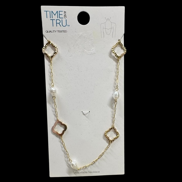 Time and Tru Woman's Stationed Pearl‎ Necklace, Goldtone Adjustable NWT 1 - Picture 1 of 8